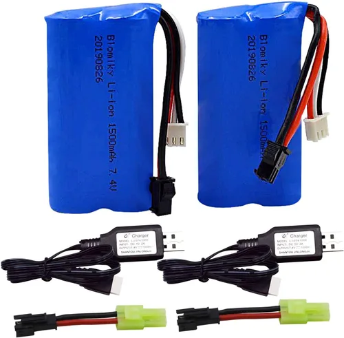 Blomiky Paquete de 2 baterías H101 7.4V 2S 15C 1500mAh con enchufe SM-2P adecuado para H105 H103 H101 control remoto barco RC / batería H101