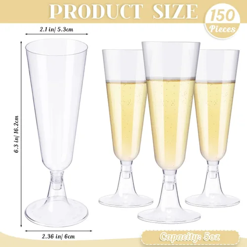 Miniatura 3 de Chengu 150 piezas de copas de champán de 5 onzas de plástico desechables, copas de vino de cristal, copas de cóctel reutilizables de plástico