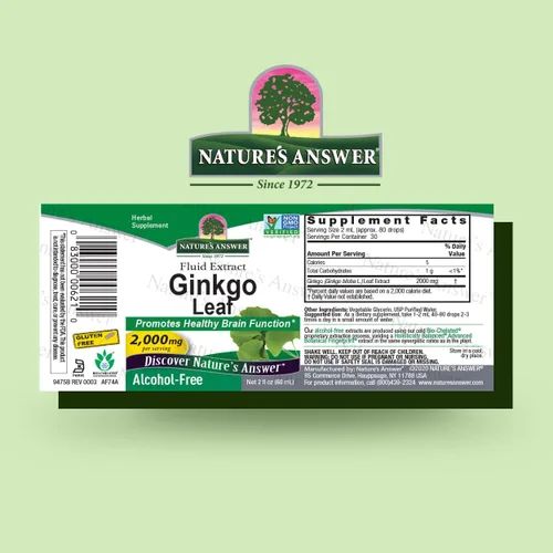 Miniatura 2 de Nature's Answer Extracto de hoja de ginkgo sin alcohol, 2000 mg de 2 onzas, estimula la memoria, el estado de ánimo y la concentración, sin gluten