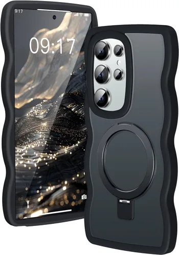 [Soporte magnético y marco ondulado] Funda para Samsung Galaxy S24 Ultra [compatible con MagSafe] [protección militar contra caídas] no amarillenta