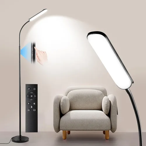 Yikuneng Lámpara de pie LED regulable, lámparas de lectura superbrillantes, lámpara de pie con control remoto y táctil, atenuación continua y Negro