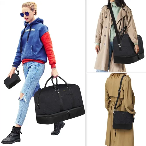 Miniatura 145 de IBFUN Bolsas de fin de semana para mujer, bolsa grande de lona para viaje, bolsa de viaje con compartimento para zapatos, 21 pulgadas, juego de 3