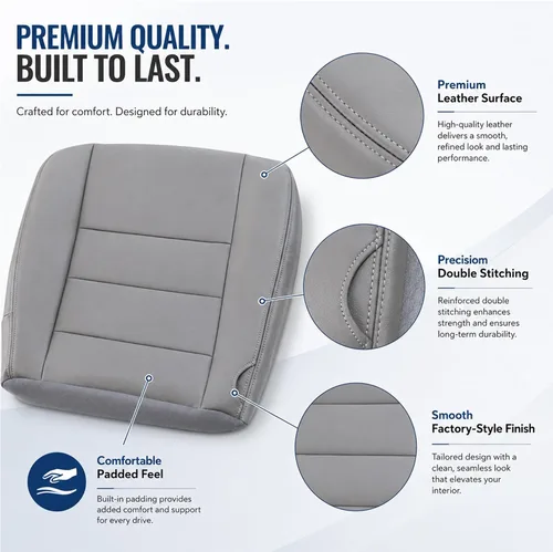 Miniatura 2 de GXARTS Funda de Asiento de Cuero Inferior del Lado del Conductor Gris Pedernal Mediano Compatible con Ford F250 F350 F450 F550 Lariat XLT 2002 2003