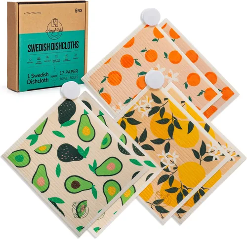 Miniatura 16 de Harps&Seb Paños de cocina suecos para cocina - Paquete de 6, toallas de papel reutilizables con clips, súper absorbentes, lavables, que no rayan