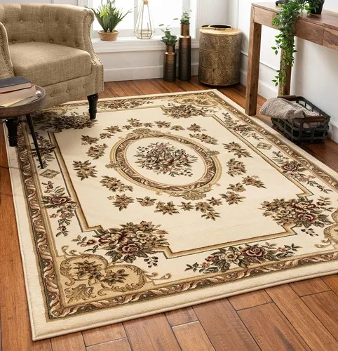 Miniatura 13 de Alfombra de pastoral con medallón de tejido suave y grueso, estilo europeo, con diseño floral y tradicional, fácil de limpiar, moderna, clásica