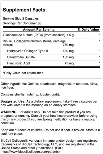 Miniatura 2 de Swanson Glucosamina y BioCell Colágeno Tipo II Suplemento para la salud de las articulaciones y la piel para adultos activos que buscan movilidad