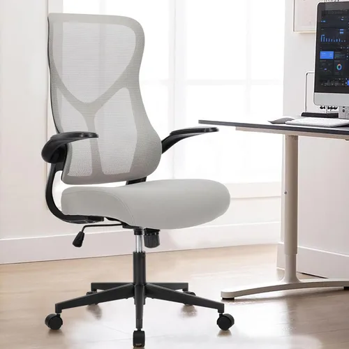 Miniatura 8 de DUMOS Silla de escritorio de oficina en casa, silla ergonómica de malla de respaldo alto con cómodos reposabrazos abatibles, silla giratoria