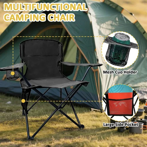 Miniatura 4 de Sillas plegables de camping con respaldo alto, cómodas sillas para exteriores, capacidad de 300 libras, silla portátil ligera con bolsa