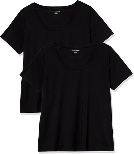 Tienda Essentials Camiseta de manga corta con cuello redondo para mujer (disponible en tallas grandes), paquete de 2