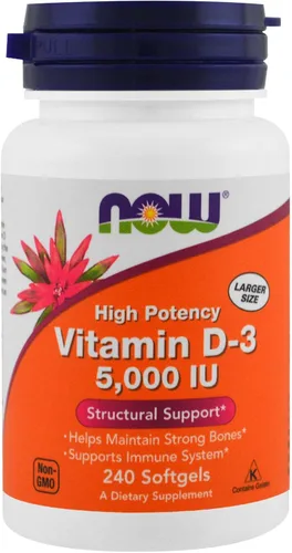 Miniatura 2 de Now Foods Now Supplements, vitamina D-3 5,000 UI, alta potencia, soporte estructural*, 240 cápsulas blandas (paquete de 4)