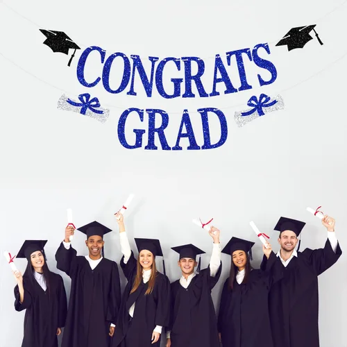 Miniatura 4 de Banner de felicitaciones graduadas, decoraciones de graduación de la clase de 2024, pancarta de felicitaciones graduadas, decoraciones azules