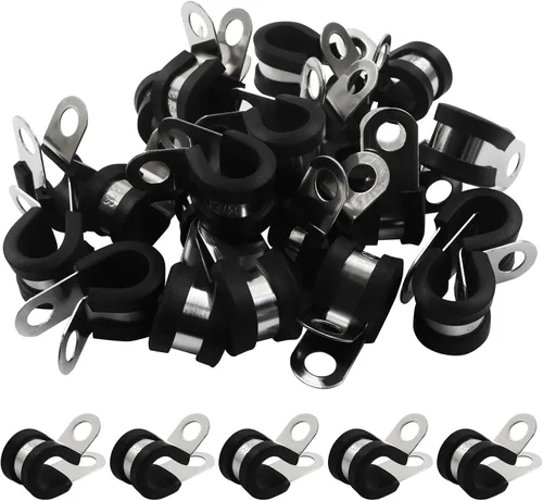 Miniatura 8 de Paquete de 50 abrazaderas de tubo – Abrazaderas de cable de acero inoxidable de 1/2 pulgada con amortiguación de goma para tubería, tubo
