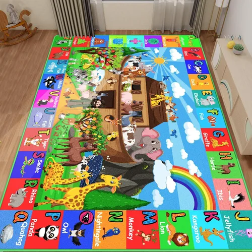 Miniatura 14 de Alfombra interactiva de aprendizaje del mundo oceánico de 3 pies 3 pulgadas x 5 pies con ABC, animales marinos, números y formas para niños pequeños