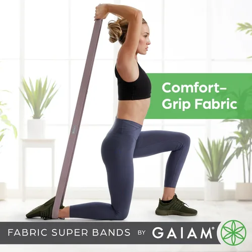 Miniatura 4 de Gaiam Bandas de resistencia de tela (paquete de 3), bandas de ejercicio de goma y poliéster para sentadillas, dominadas, terapia física