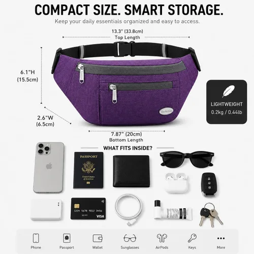 Miniatura 2 de Entchin Riñonera para mujeres y hombres, bolsa cruzada con 4 bolsillos con cremallera, bolsa de cintura ajustable, uno de los regalos esenciales