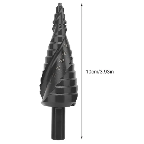 Miniatura 6 de Broca escalonada, brocas de cono negro para metal, madera, 0.236-1.181 in, cortador de agujero, nitruración de acero de alta velocidad para plástico