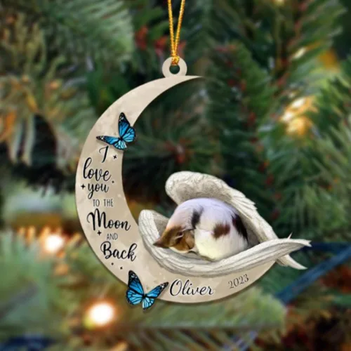 Miniatura 96 de Adorno colgante personalizado de ángel durmiendo en la luna, perro sabueso afgano, nombre personalizado, acrílico impreso en 2D plano – cumpleaños