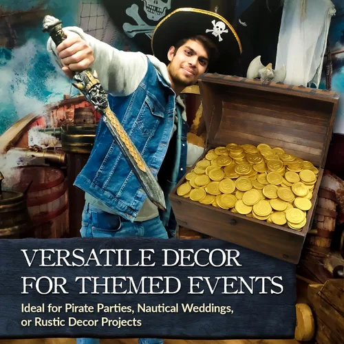 Miniatura 7 de Nautical Cove Cofre del tesoro pirata hecho a mano para premios infantiles y aula con cerradura y llaves de esqueleto, caja de almacenamiento