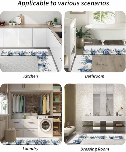 Miniatura 6 de Tapete de baño con calabazas azules y blancas, antideslizante, de secado rápido y absorbente, con tierra de diatomeas, fregadero de cocina, tapete