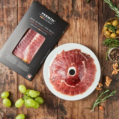 Miniatura 2 de Jamón ibérico de Bellota rebanado a mano (2 oz). Sin gluten por Fermin