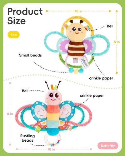 Miniatura 6 de Jollybaby Sonajeros suaves para bebés y juguete de anillos de peluche para recién nacidos de 0-3-6-12 meses, juguetes sensoriales y de desarrollo