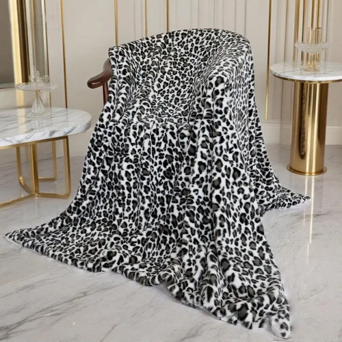 Velboa Manta de Leopardo Súper Suave de Doble Capa Ropa de Cama Funda Gruesa para Sofá Manta de Piel Sintética Peluda y Difusa (Negro y Blanco, 51 x