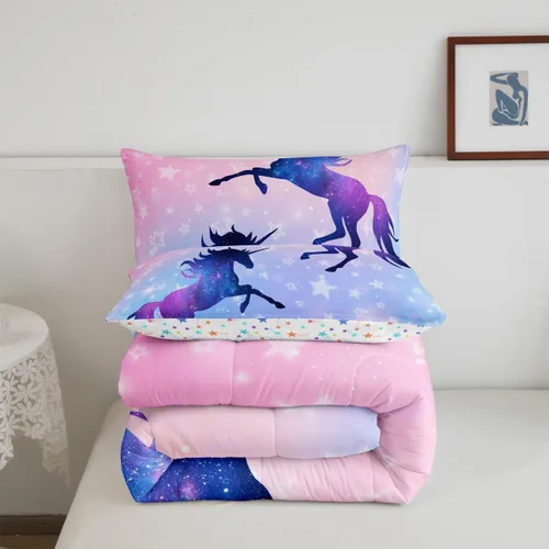 Miniatura 7 de Manfei Juego de edredón con siluetas de unicornio, tamaño King, juego de ropa de cama romántica de cielo estrellado y galaxia, decoración de Navidad