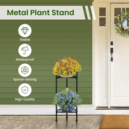 Miniatura 5 de H HOMEXIN Soporte para Plantas de Interior, Soporte de Metal Alto para Plantas de 2 Niveles 23.4" Soporte para Múltiples Plantas, Estante de Flores