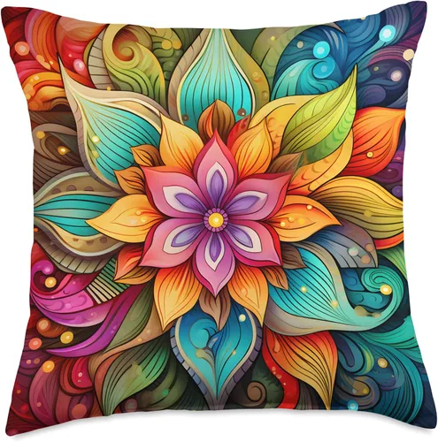 Boho Flower Designs Groovy - Cojín psicodélico retro con diseño de flores de hibisco, 18 x 18 pulgadas, multicolor