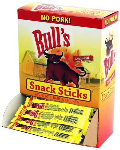 Bull's Palitos de aperitivos originales de 0.25 onzas, caja de 100 unidades (hechos con carne de res y pollo, sin cerdo)