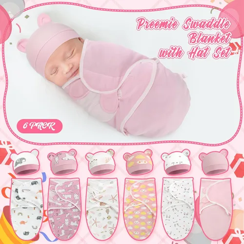 Miniatura 4 de VitalCozy - Paquete de 6 mantas para bebés y niñas prematuros a juego con sombrero, para bebés niños o niñas, de 3 a 7 libras, ropa para recién