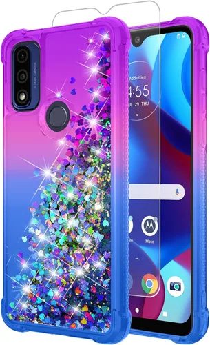 Miniatura 12 de Funda para teléfono Moto G Pure, Moto G Play 2023 con protector de pantalla HD, diseño de arena movediza con purpurina líquida flotante en degradado