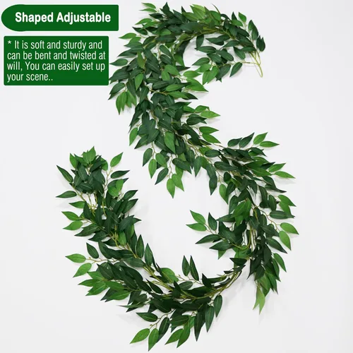Miniatura 3 de 3 hebras de vides de Ruscus italiano artificial de 78" de seda, guirnalda de vegetación italiana de Ruscus verde con hojas verdes, vides