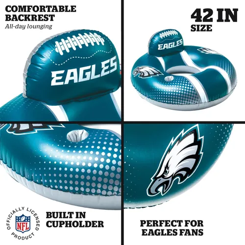 Miniatura 3 de BigMouth 42” Inflatable Pool Floats Officially Licensed NFL Fan Gear Merchandise Back Support Inner Tube for Adults and Teens