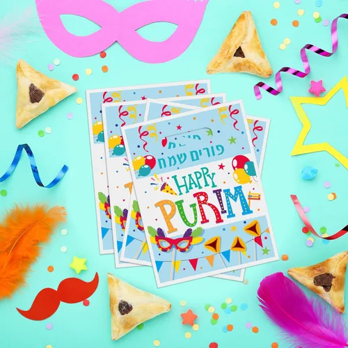 Miniatura 5 de Sayglossy 100 bolsas de golosinas Purim de 7 x 9.5 pulgadas, bolsas de regalo Happy Purim a granel con asas troqueladas para fiestas, dulces