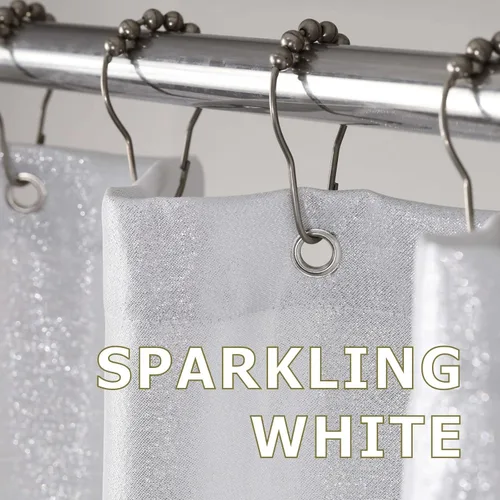 Miniatura 3 de Cortina de ducha con purpurina blanca plateada: cortinas de ducha de tela lavable brillante brillante para baño, cortina de baño de lujo de satén