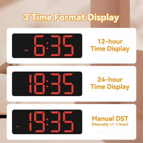 Miniatura 6 de Alarm Clock Loud for Deep Sleepers, Wooden Alarm Clock with LED Display, 12 Alarm Ringtones, 5 Brightness Adjustable, 5 Volumes, Manual DST, Brown