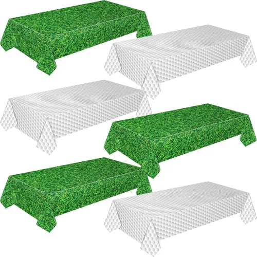 Miniatura 10 de Mixweer 4 manteles de plástico de césped de golf, decoraciones de fiesta de cumpleaños, 54 x 108 pulgadas, mantel rectangular de plástico