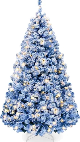 Miniatura 11 de Best Choice Products - Árbol de Navidad artificial preiluminado de pino flocado de 9 pies, 2-en-1, luces LED blancas y multicolor, apariencia Verde