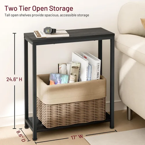 Miniatura 5 de SLEEPING LAMB Mesa auxiliar estrecha pequeña para espacio pequeño, mesa auxiliar de sofá de 2 niveles, mesa de noche delgada para sala de estar