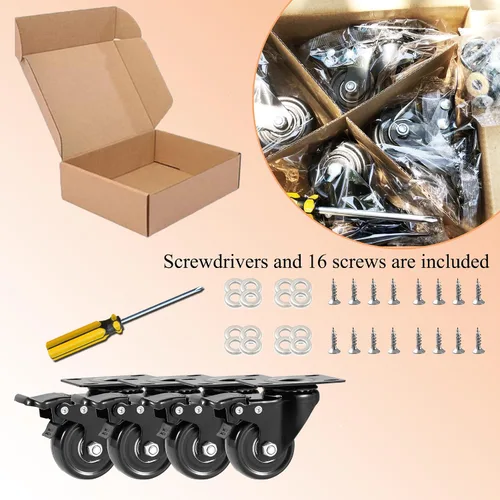 Miniatura 7 de Ruedas giratorias de 2 pulgadas, 600 libras, juego de 4 ruedas, ruedas de placa resistentes con rodamientos de bolas dobles, ruedas giratorias