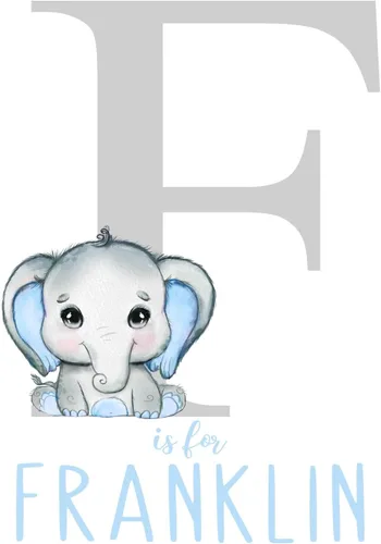 Miniatura 5 de Pixie Paper Decoración personalizada de elefante de acuarela azul para bebé, niño, impresión sin marco, monograma inicial de letra con nombre de bebé