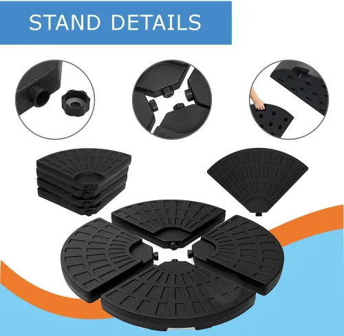 Miniatura 4 de Base de sombrilla de patio de 4 piezas, soporte voladizo resistente para paraguas de fácil llenado, placa base circular para sombrilla de patio al