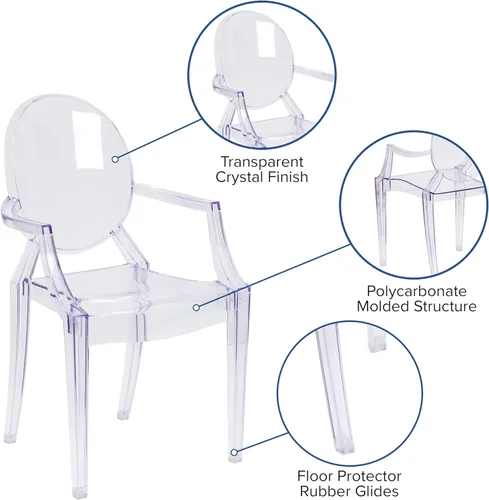 Miniatura 4 de Flash Furniture Silla de comedor y acento fantasma para interiores y exteriores con brazos curvos y asiento contorneado, silla apilable