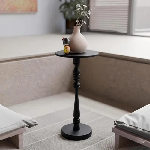 Miniatura 26 de Relso Aurora - Mesita de noche de madera maciza con estante abierto, mesa de noche con acabado negro, mesa auxiliar para dormitorio, sala de estar