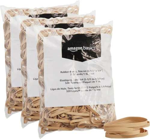 Miniatura 15 de Amazon Basics Bandas de goma, suministros de oficina, tamaño 33 (3-1/2 x 1/8 pulgadas), elásticas, 600 bandas/paquete de 1 libra, paquete de 3