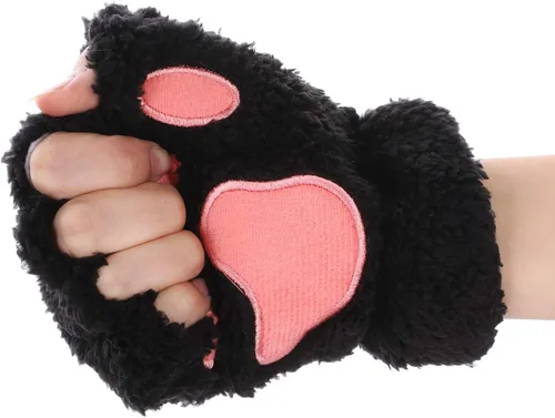 Miniatura 6 de PENINSULA LOVE Guantes de pata de gato, guantes de felpa cálidos para cosplay, guantes de animal de garra de oso, guantes de punto sin dedos