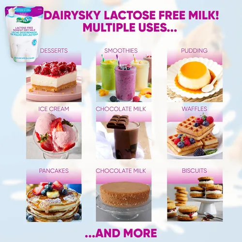 Miniatura 7 de DairySky Leche en Polvo Sin Lactosa 16 Oz - Leche en Polvo Sin Grasa y Sin OMG para Hornear y Café, Kosher con Proteína y Calcio, Gran Sustituto