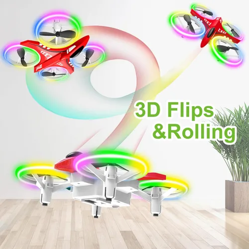 Miniatura 6 de Dwi Dowellin Mini Dron de 4.9 Pulgadas para Niños a Prueba de Choques Luces LED Despegue y Aterrizaje con Una Tecla Volteretas RC Control Remoto Rojo