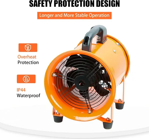 Miniatura 2 de Ventilador portátil de alta velocidad de 10 pulgadas, ventilador de escape industrial con manguera de conducto flexible de 16.4 pies, ventilador